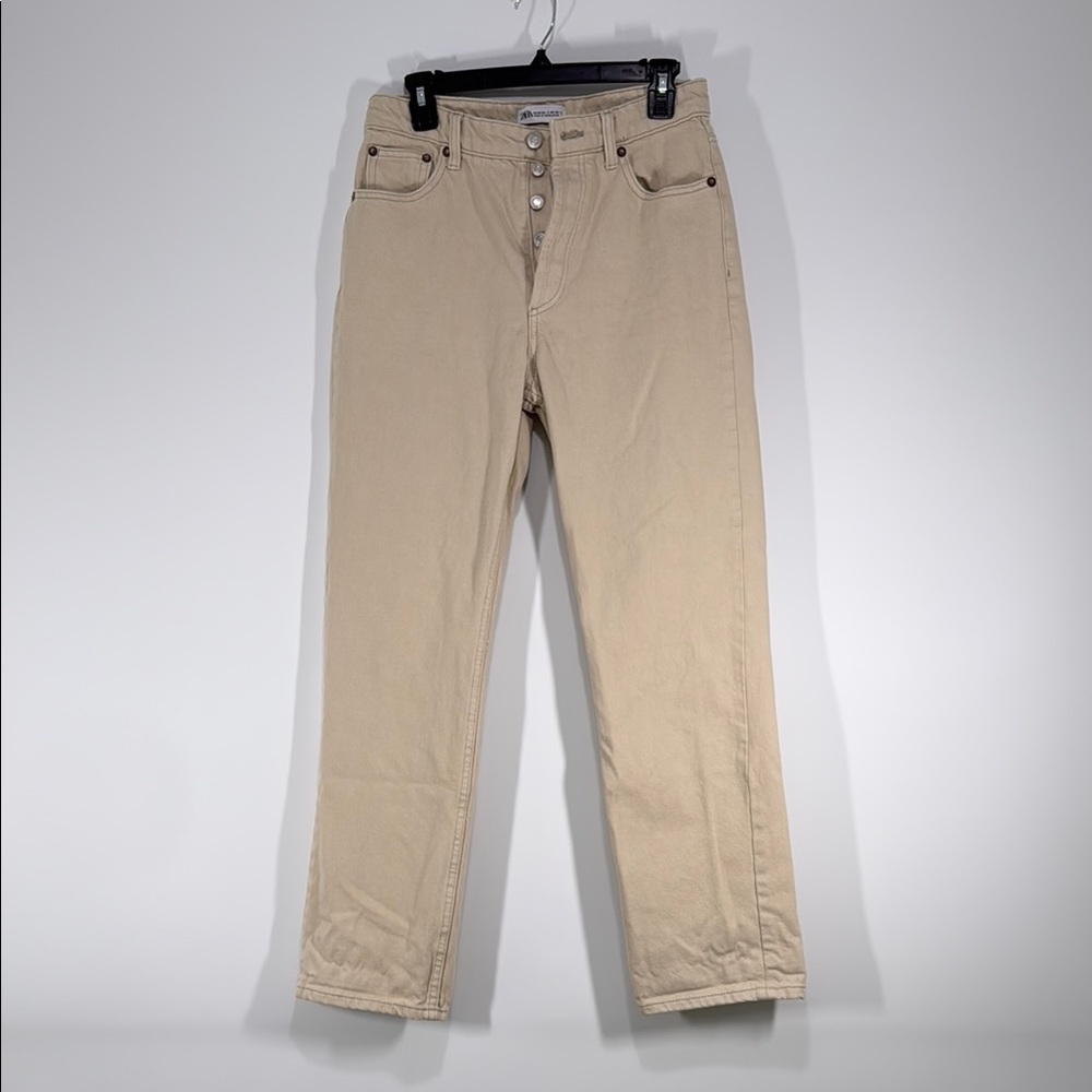 Zara Cream High-Rise Bootcut Denim Pants with Button Fly - Size 6